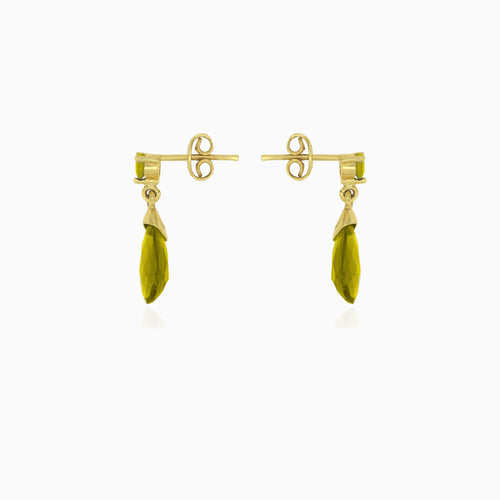 Moldavite gold dangling earrings