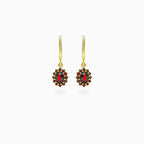 Floral garnet gold dangling earrings