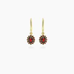 Floral garnet gold dangling earrings