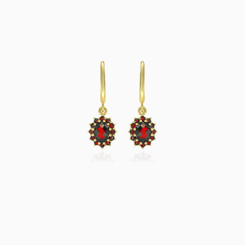 Floral garnet gold dangling earrings