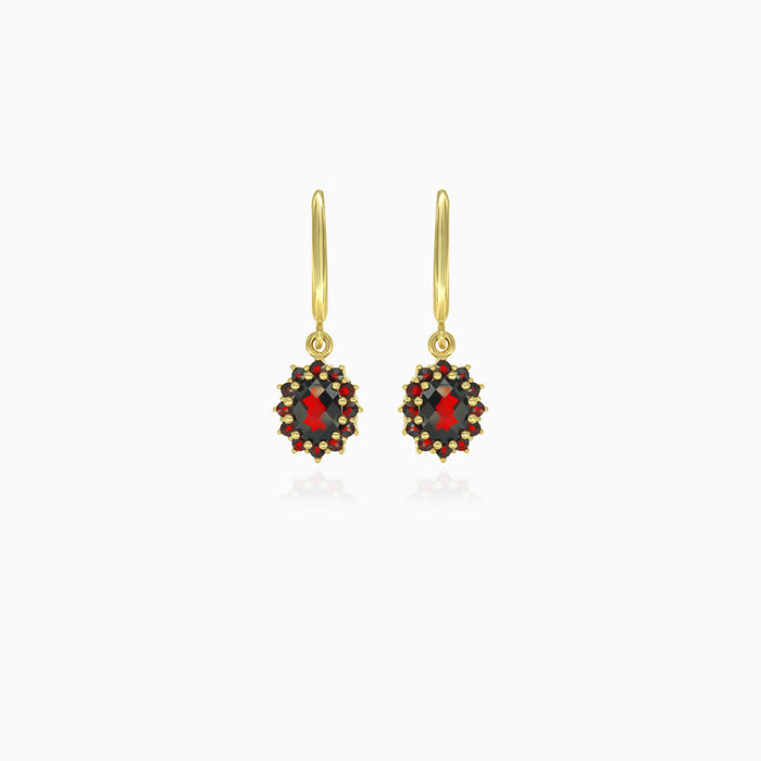 Floral garnet gold dangling earrings