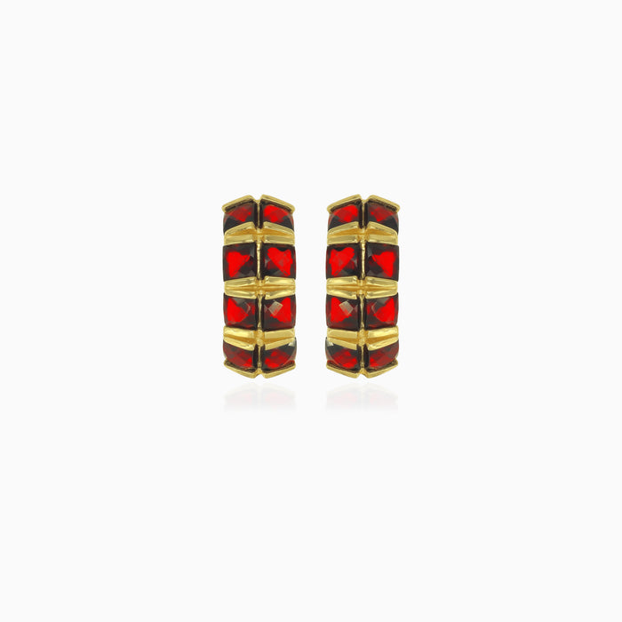 Pendientes de oro amarillo con dos hileras de granates