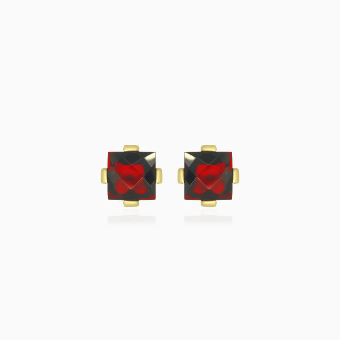 Princess cut garnet gold stud earrings