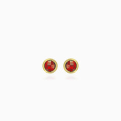 Garnet stud earrings in bezel setting