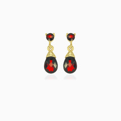 Round and pear cut garnet dangling earrings