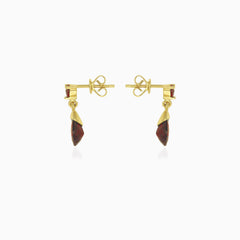 Round and pear cut garnet dangling earrings