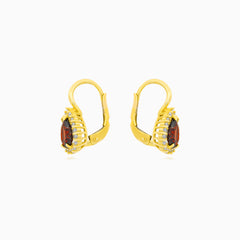 Yellow Gold Pear Garnet Halo Earrings