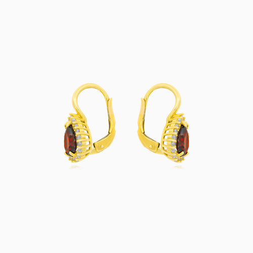 Yellow Gold Pear Garnet Halo Earrings