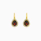 Yellow Gold Pear Garnet Halo Earrings