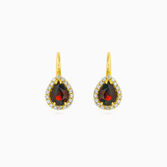 Yellow Gold Pear Garnet Halo Earrings