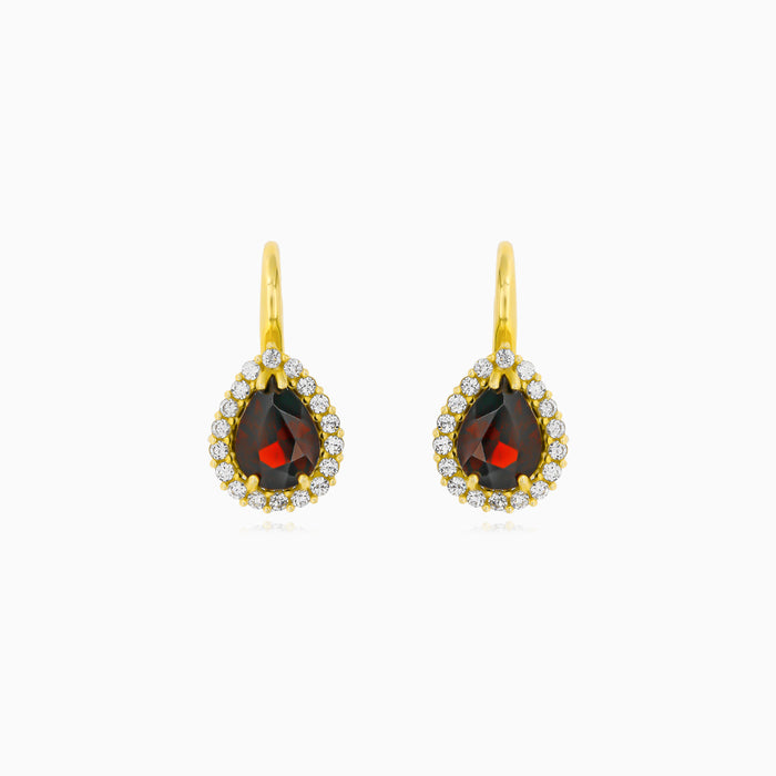 Yellow Gold Pear Garnet Halo Earrings