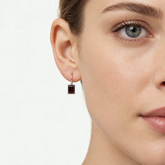 White Gold Garnet Drop Earrings
