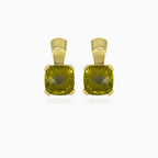 Moldavite cushion gold drop earrings