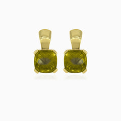 Moldavite cushion gold drop earrings