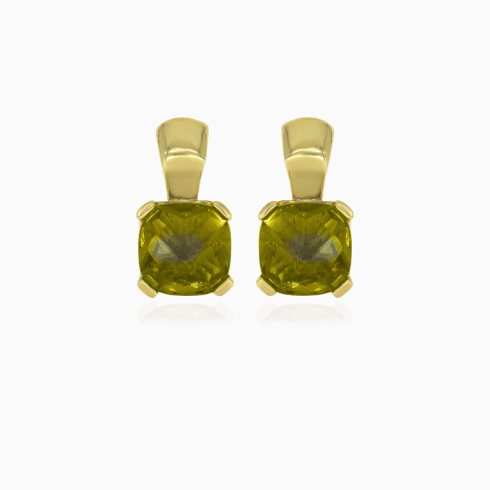 Boucles d’oreilles pendantes en or avec Moldavite taille coussin