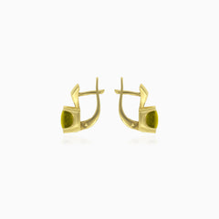 Moldavite cushion gold drop earrings