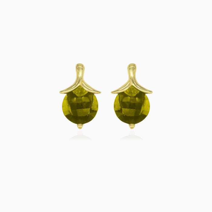 Moldavit-Eleganz-Ohrhänger in Gelbgold