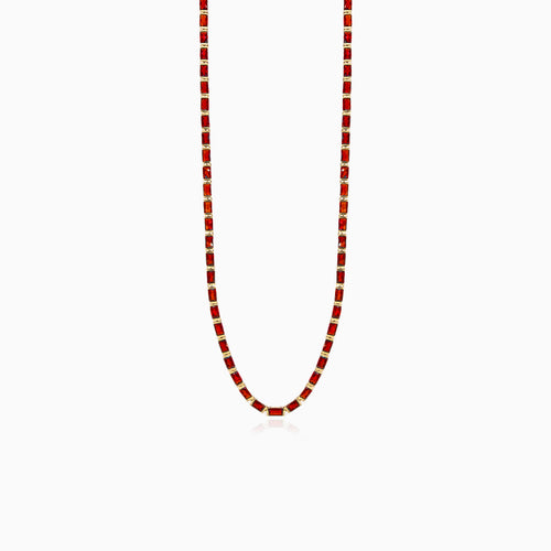 Radiant cut garnet necklace in yellow gold