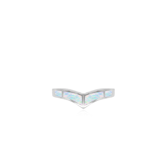 Anillo en forma de V con ópalo blanco