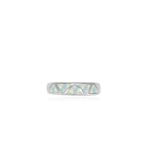 Sterling silver ring with white opal triangle design