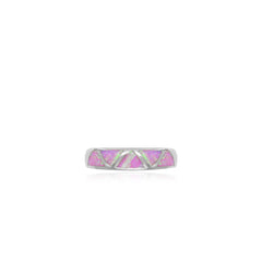 Sterling silver ring with pink opal triangle design