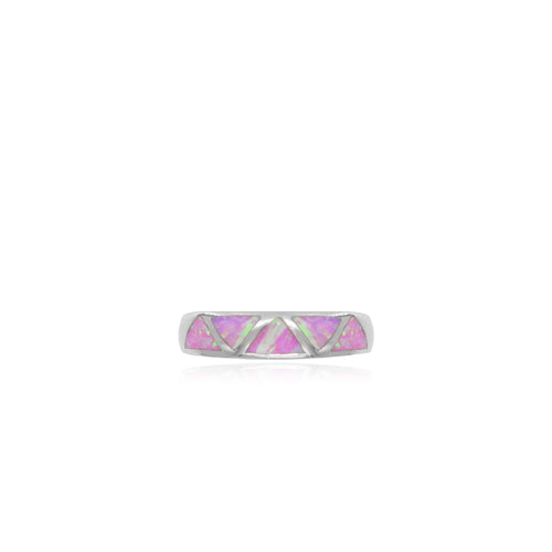 Sterling silver ring with pink opal triangle design