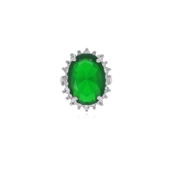 Halo-Sterlingsilber-Ring mit ovalem Smaragd