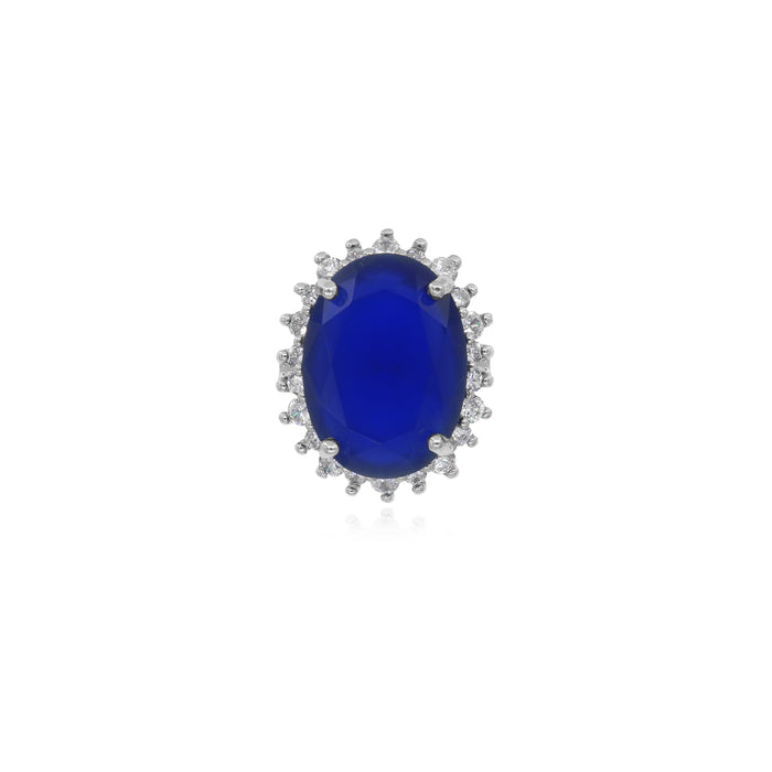 Halo sterling silver ring with oval sapphire