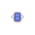 Emerald cut sapphire on sterling silver ring