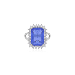 Emerald cut sapphire on sterling silver ring