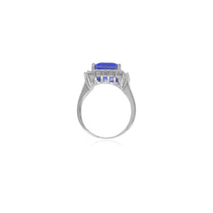 Emerald cut sapphire on sterling silver ring