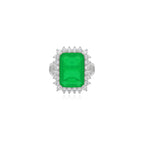 Emerald cut emerald on sterling silver ring