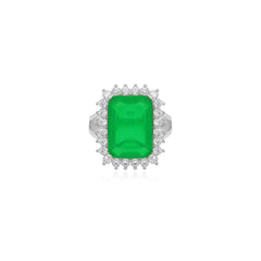 Emerald cut emerald on sterling silver ring