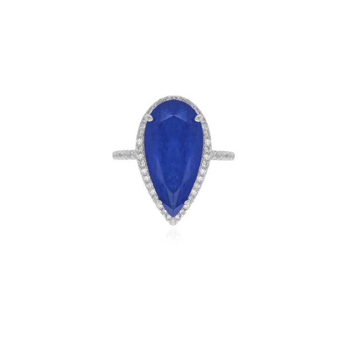 Halo-Ring aus Sterlingsilber mit tropfenförmigem Saphir