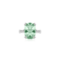 Sterling silver ring with emerald cut green amethyst