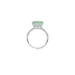 Sterling silver ring with emerald cut green amethyst