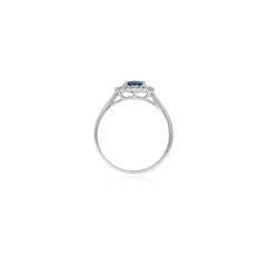 Halo oval cut sapphire on sterling silver ring