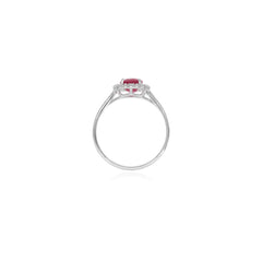 Halo oval cut ruby on sterling silver ring