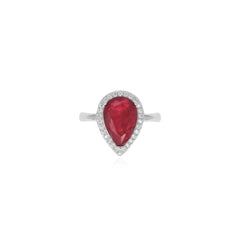 Sterling silver ring with pear ruby and round zirconia