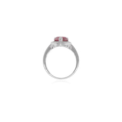 Sterling silver ring with pear ruby and round zirconia