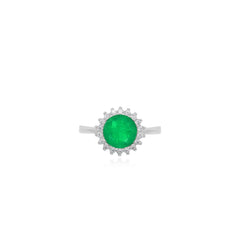 Sterling silver halo ring with emerald center