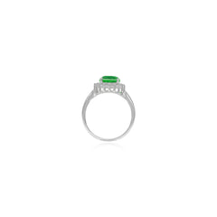 Sterling silver halo ring with emerald center