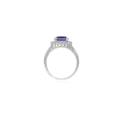 Sterling silver halo ring with sapphire center