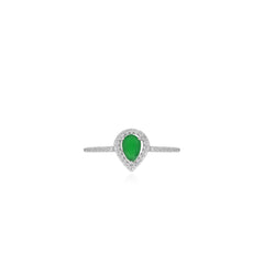 Sterling silver halo ring with pear emerald