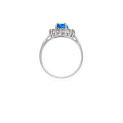 Sterling silver halo ring with blue opal