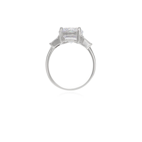 Sterling silver ring with round and baguette zirconia