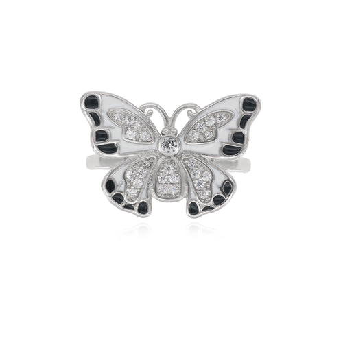 Sterling silver butterfly design enamel ring