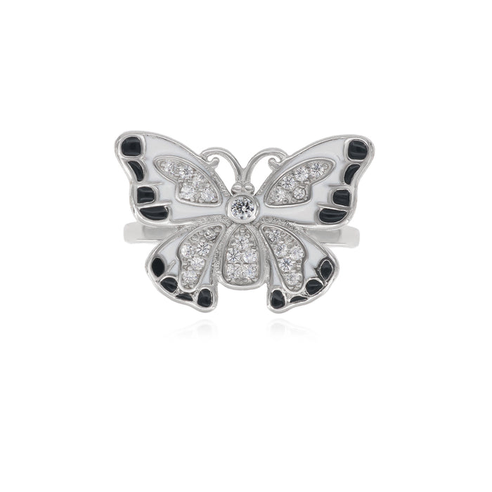 Anillo de plata de ley con diseño de mariposa esmaltada