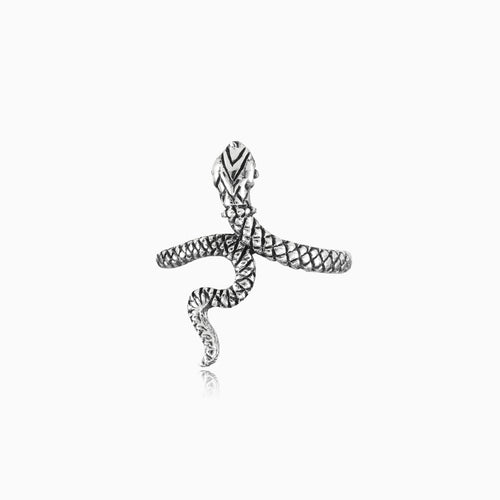 Sleek silver snake design women ring