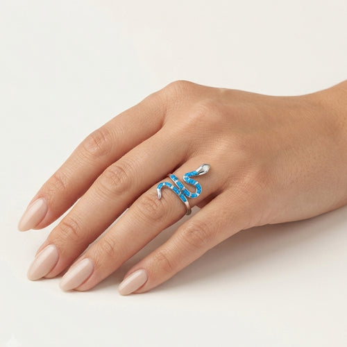 Sterling Silver Blue Opal Snake Ring